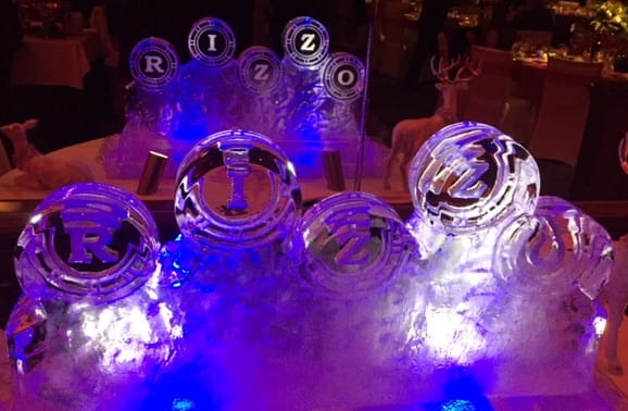 Illuminated decorative ring ice sculpture centerpiece