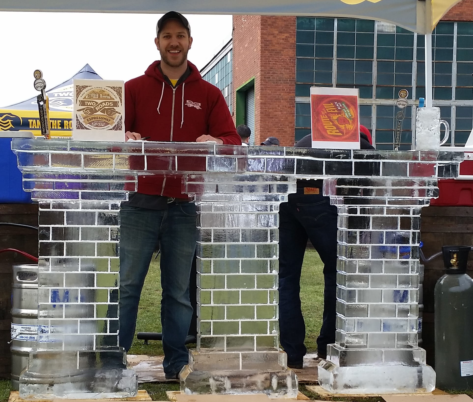 Personalized brick wall ice sculpture display