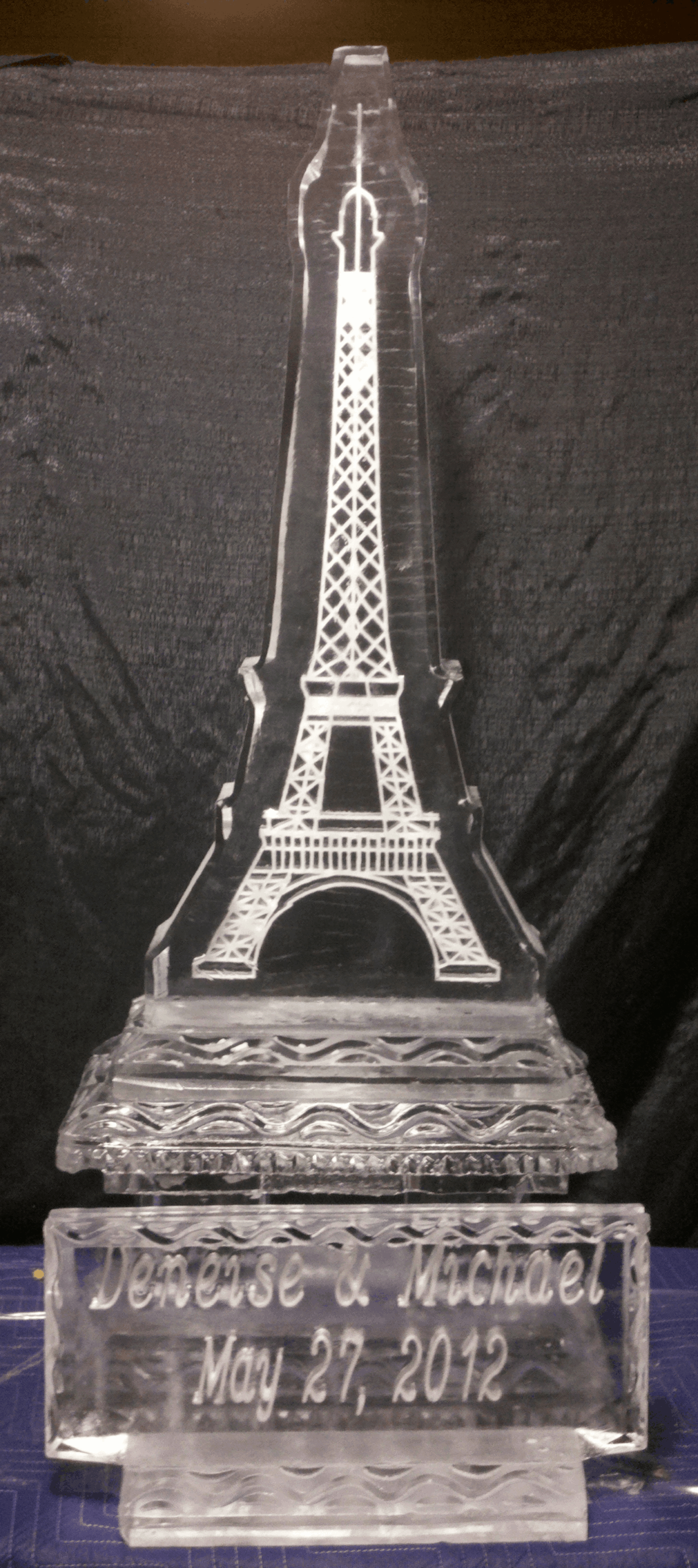 Eiffel Tower ice sculpture for Paris-themed event décor