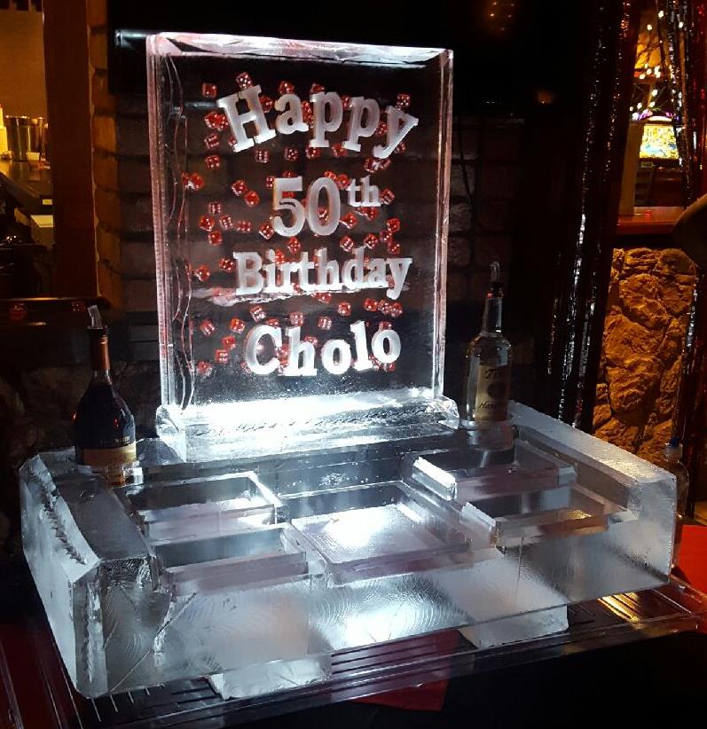 Happy 50th Birthday Cholo custom ice sculpture