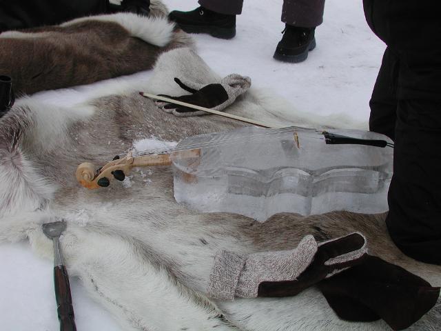 Detailed close up of ice blocks being placed together in the snow