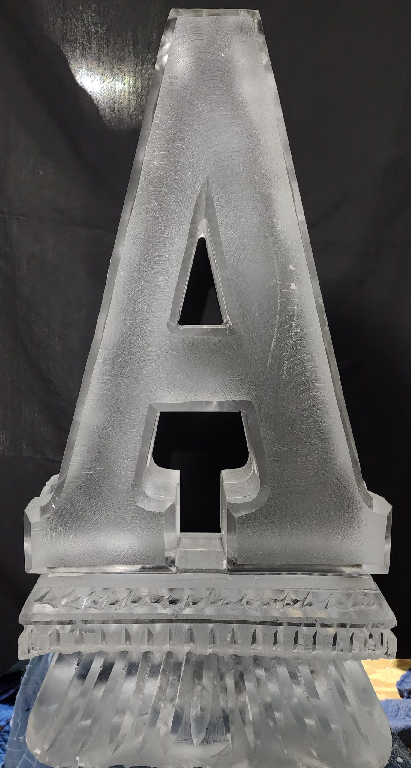 Letter A monogram ice sculpture