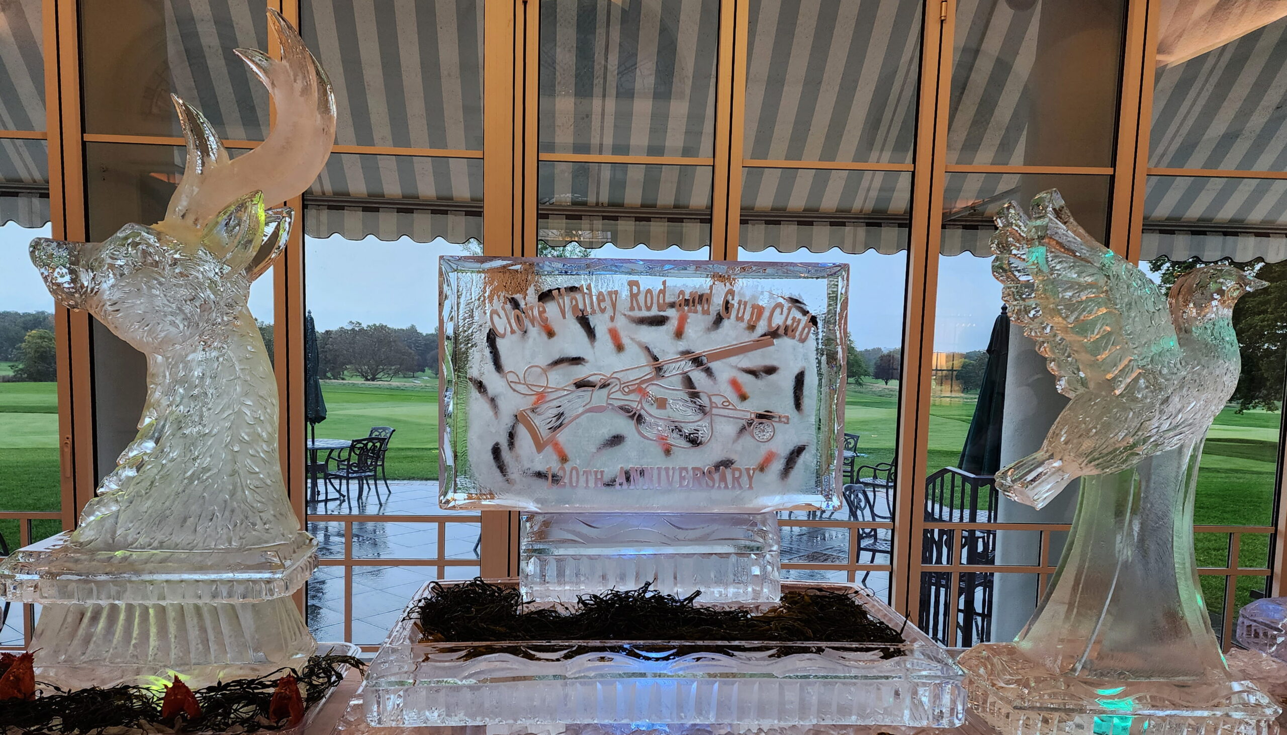 Decorative monogram ice sculpture centerpiece