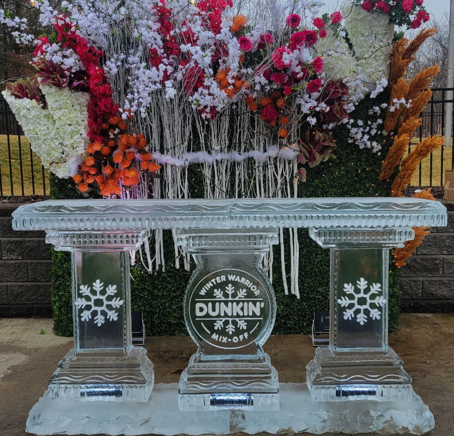 Floral ice bar centerpiece with decorative arrangement