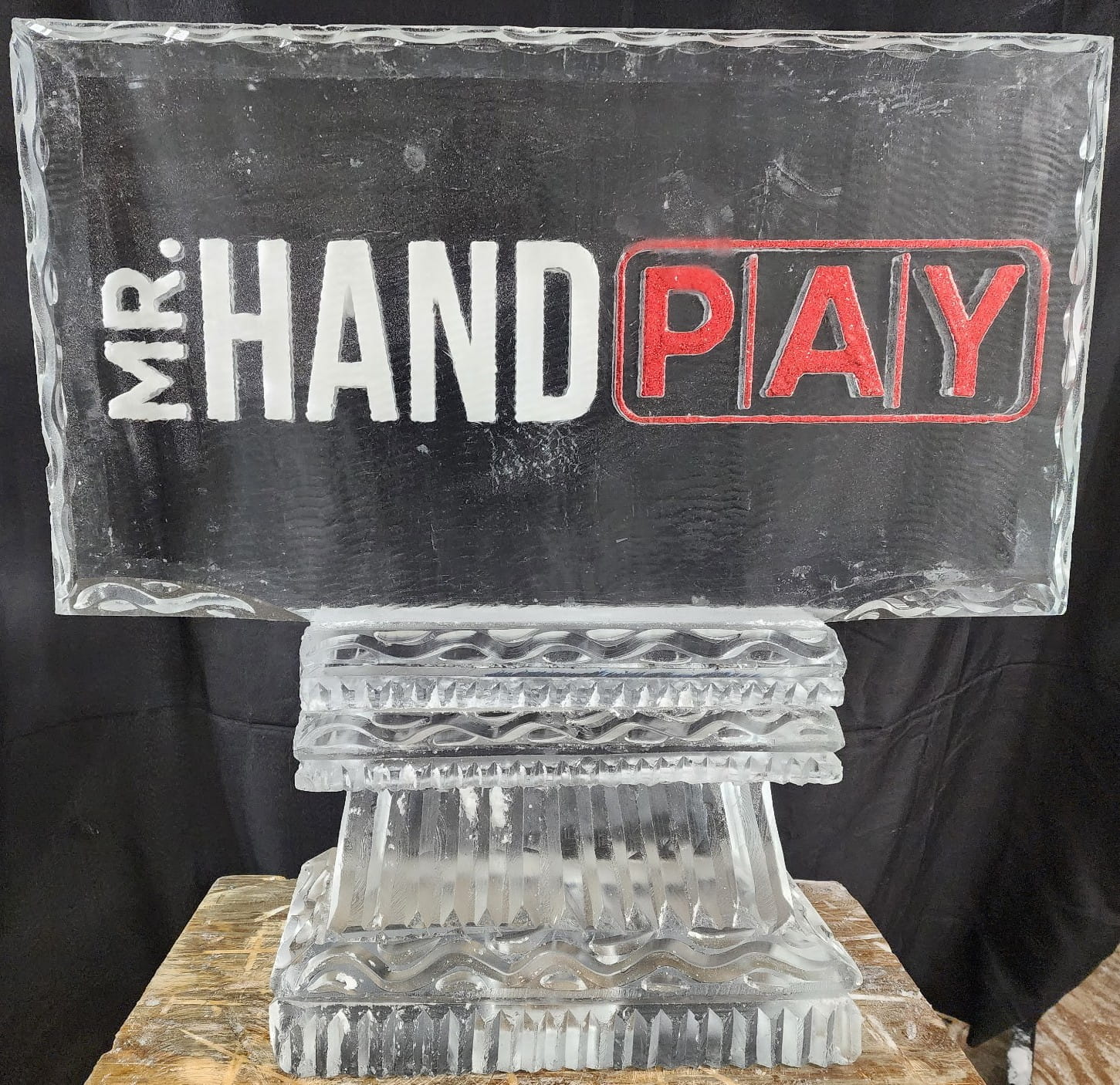 Mr. Hand Pay casino slot machine themed party ice carving