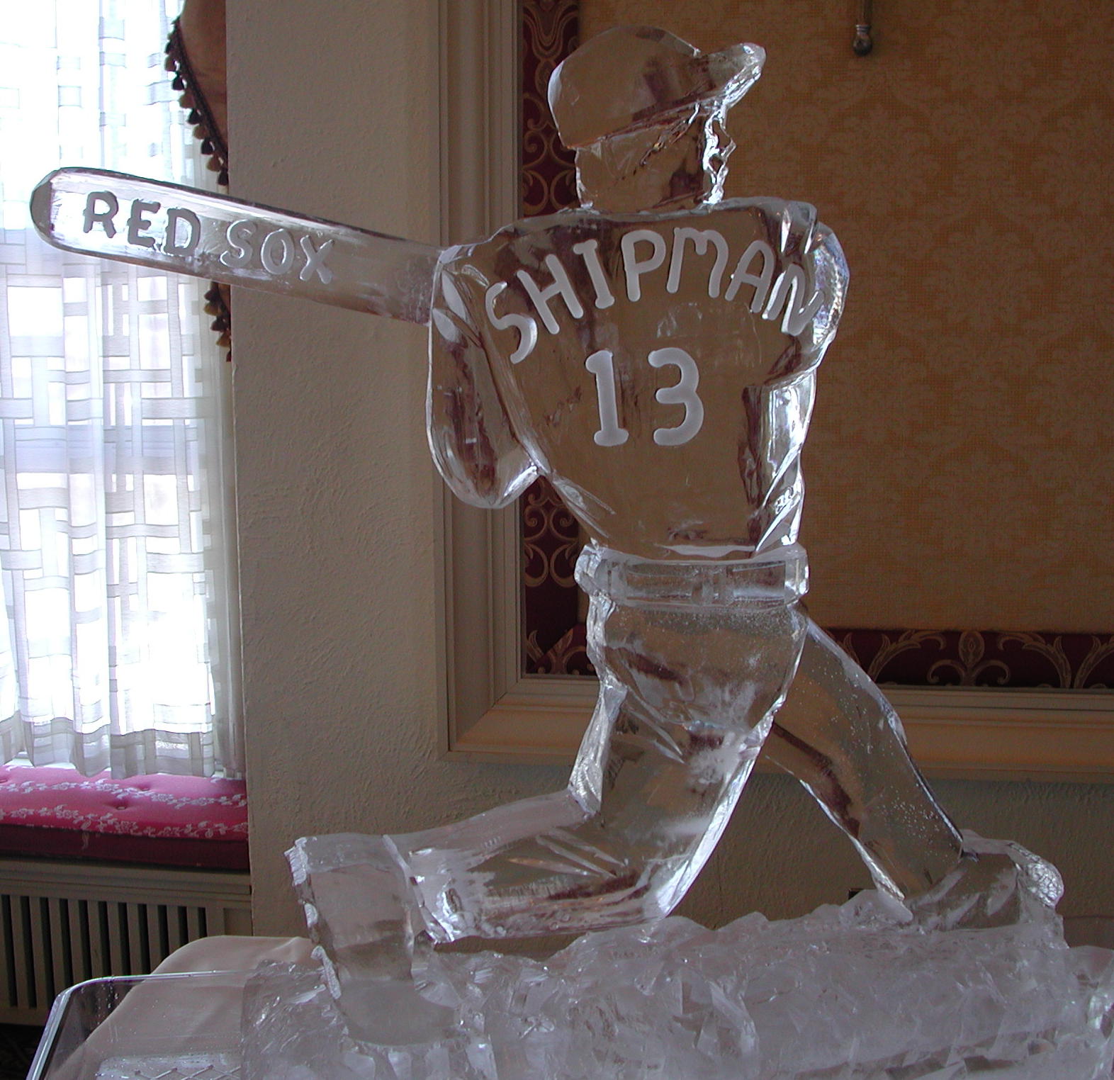 Custom sports themed baseball or softball player silhouette ice carving