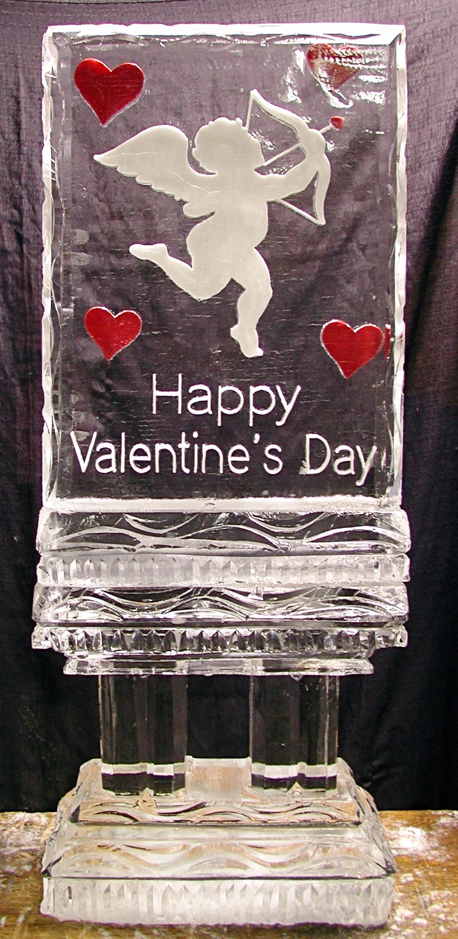 Happy Valentine's Day engraved ice sculpture