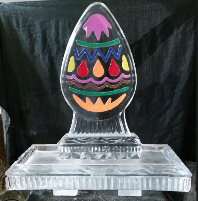 Colorful painted Easter egg ice sculpture