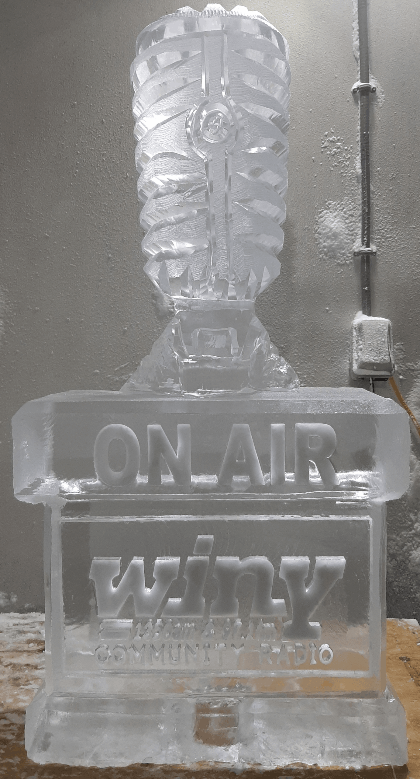 Custom ON AIR studio broadcasting sign ice sculpture