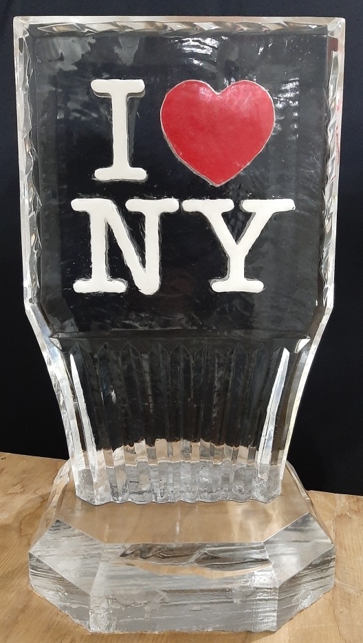 I Love NY engraved ice sculpture
