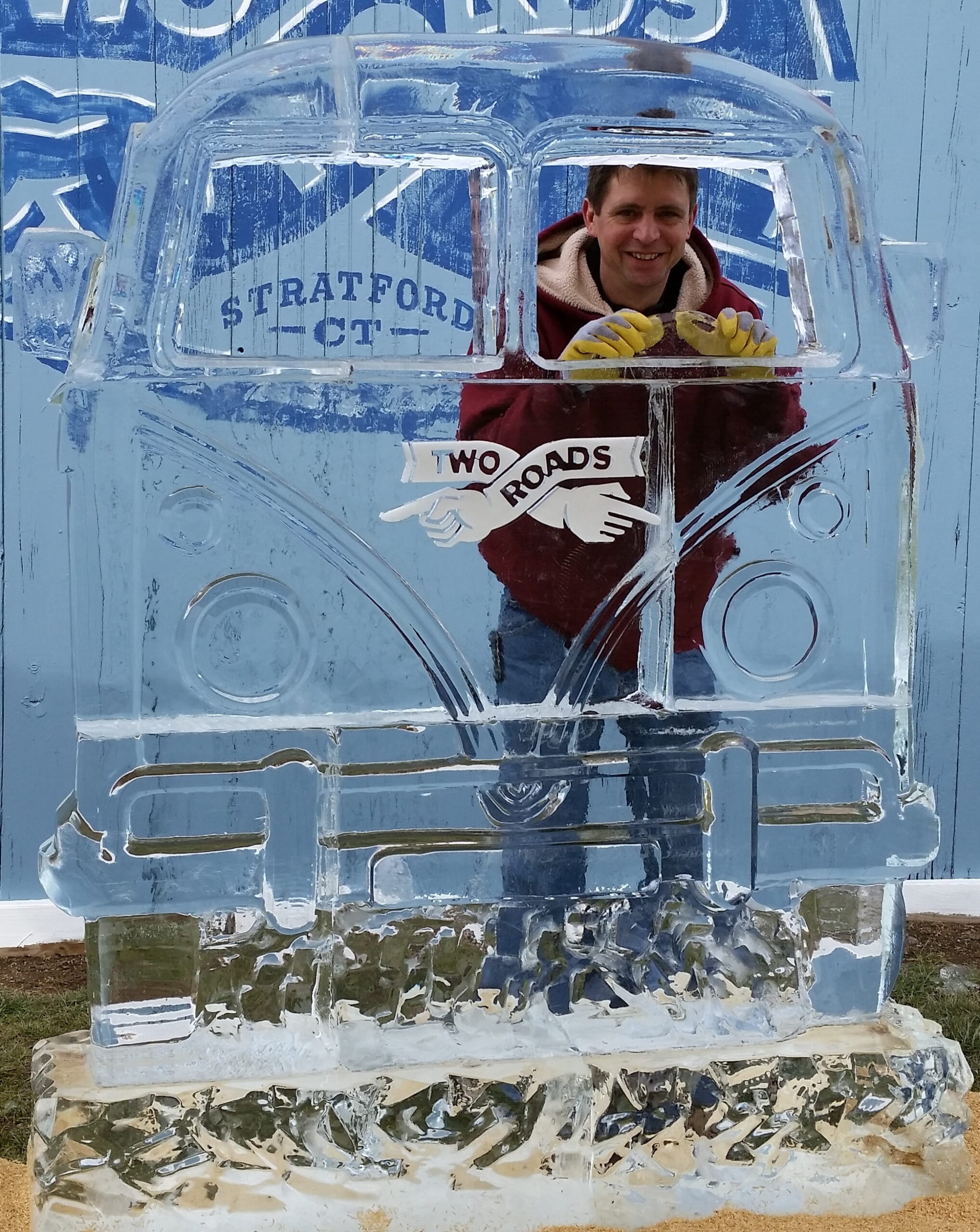 Hockey player engraved ice sculpture