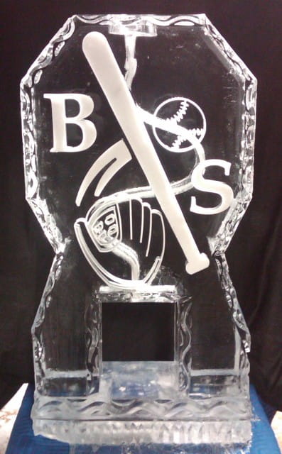 BOS logo branded ice sculpture