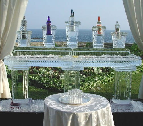 Outdoor vodka bottle ice bar display