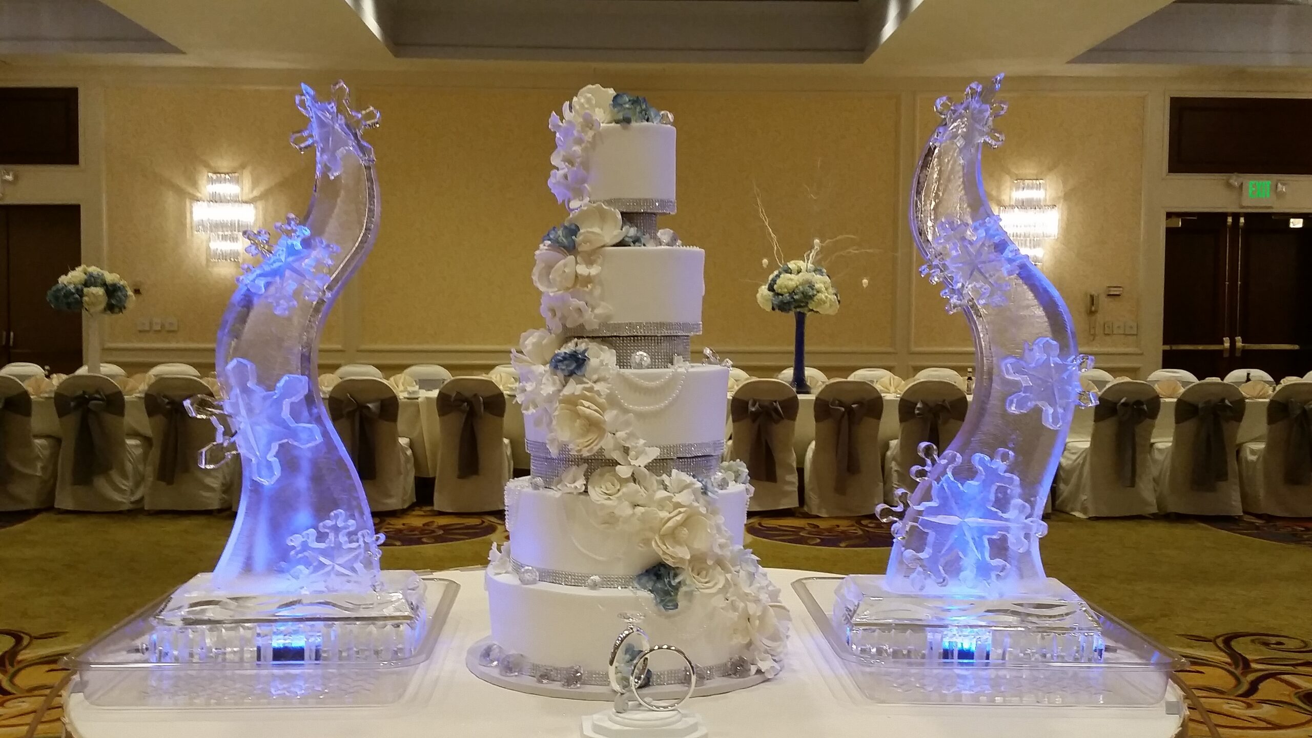Ice Matters Snowflake Cluster on each side of wedding cake