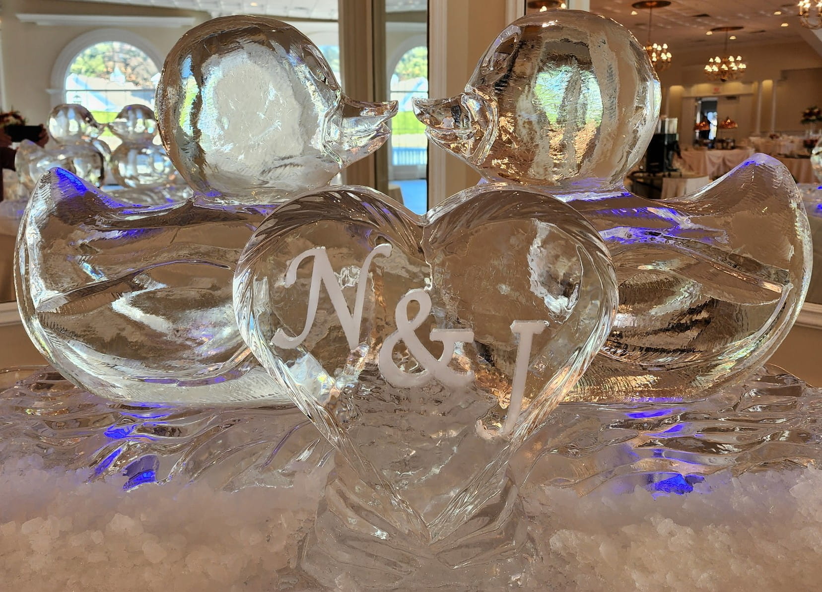 Monogram heart ice sculpture