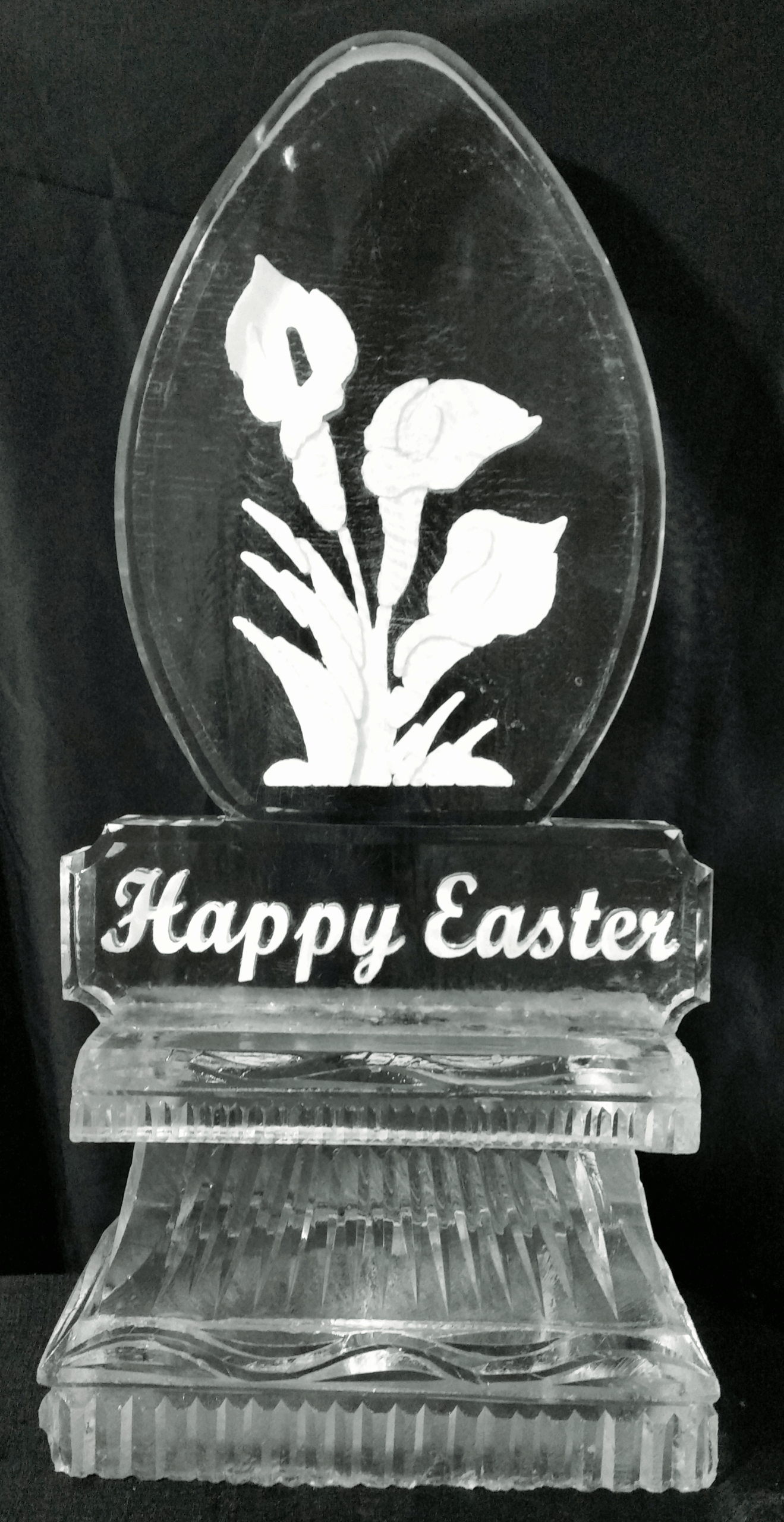 Happy Easter engraved floral ice sculpture