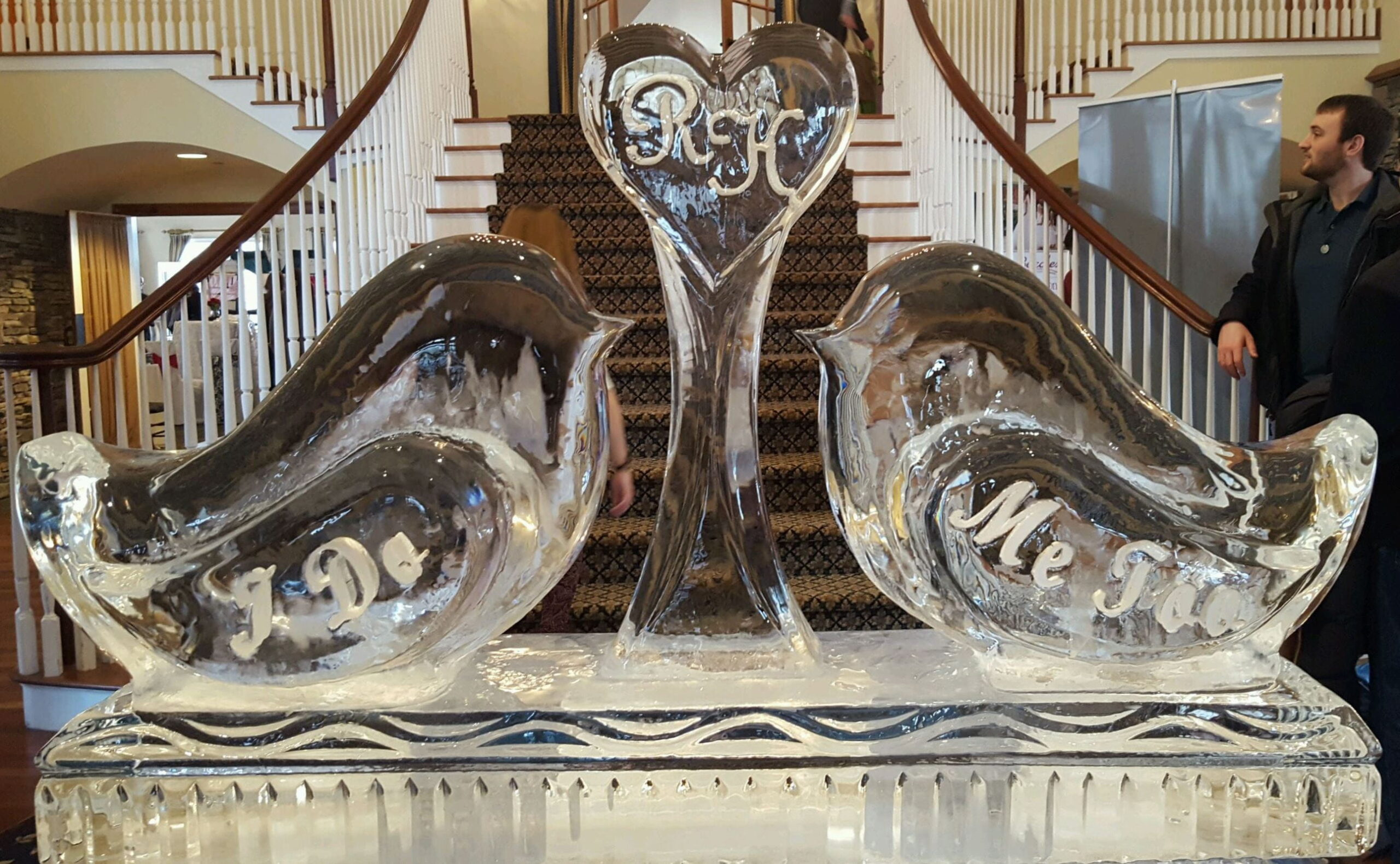 Decorative swan ice sculpture with elegant carved details