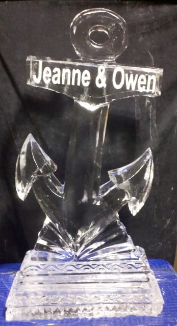 Wedding ice sculpture engraved with bride and groom names