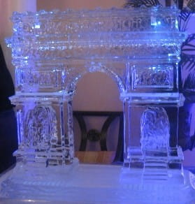 Blue illuminated ice bar display for special events