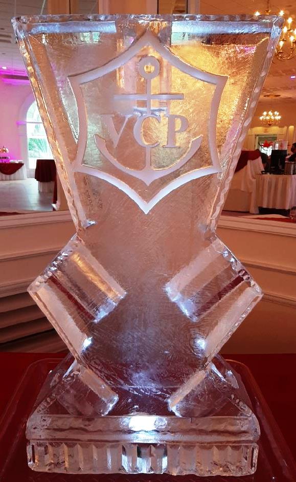 Heart-shaped VIP ice sculpture with engraved lettering