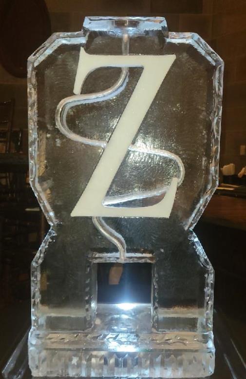 Modern letter Z ice sculpture with illuminated design