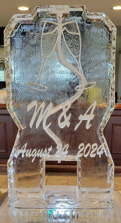 Custom ice sculpture with engraved W and A initials