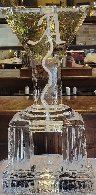 Elegant spiral ice sculpture with flowing abstract curves