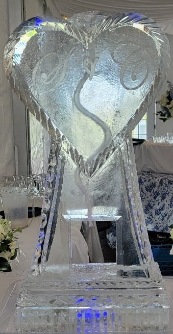 Abstract ice sculpture with elegant curved ribbon design