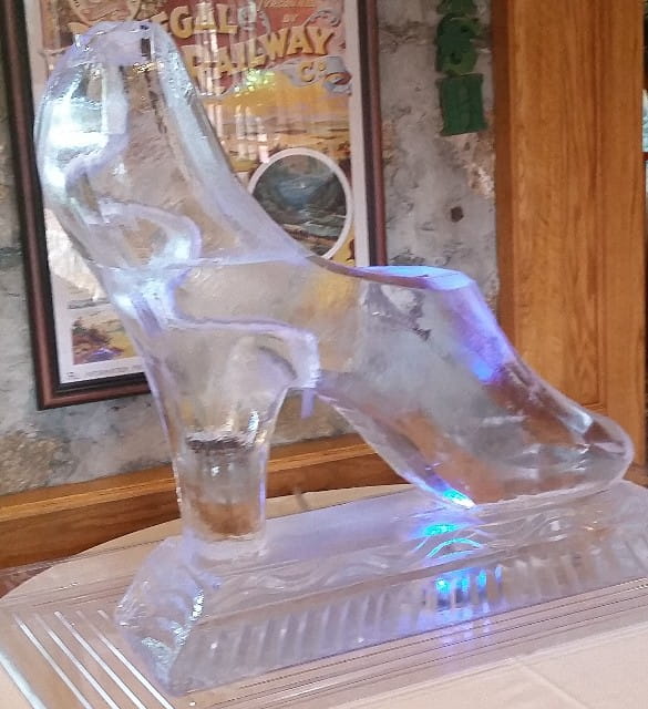 Modern spiral ice sculpture with flowing abstract design