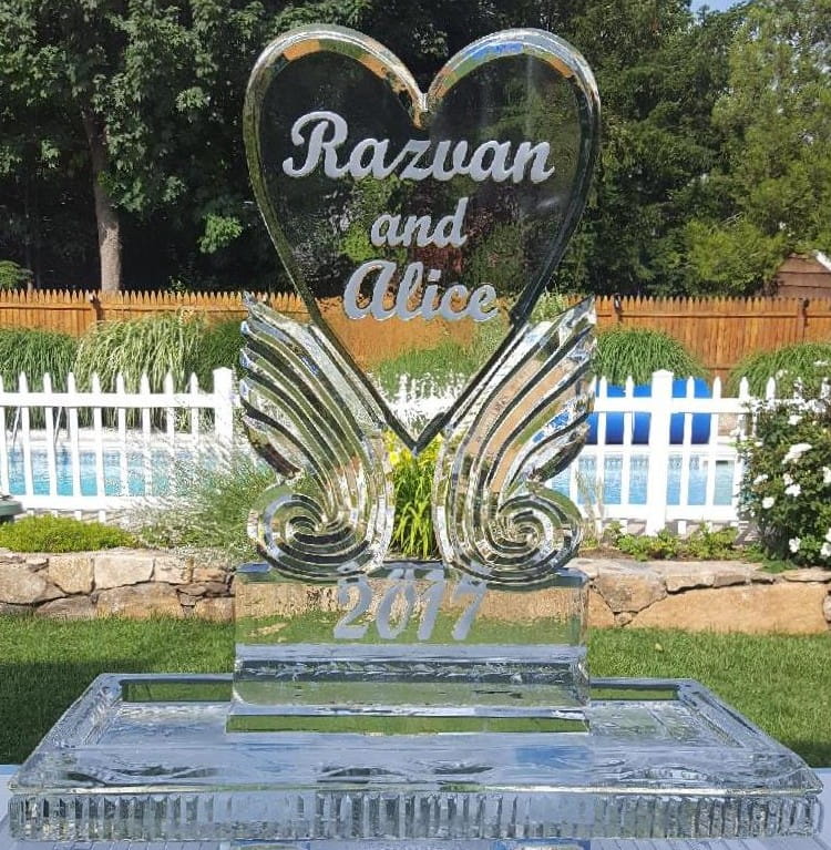 Personalized wedding ice sculpture for Razvan and Alice