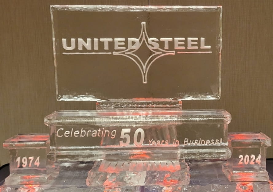 United Steel branded ice sculpture