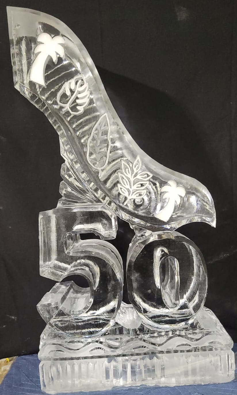 Ice skate carved ice sculpture