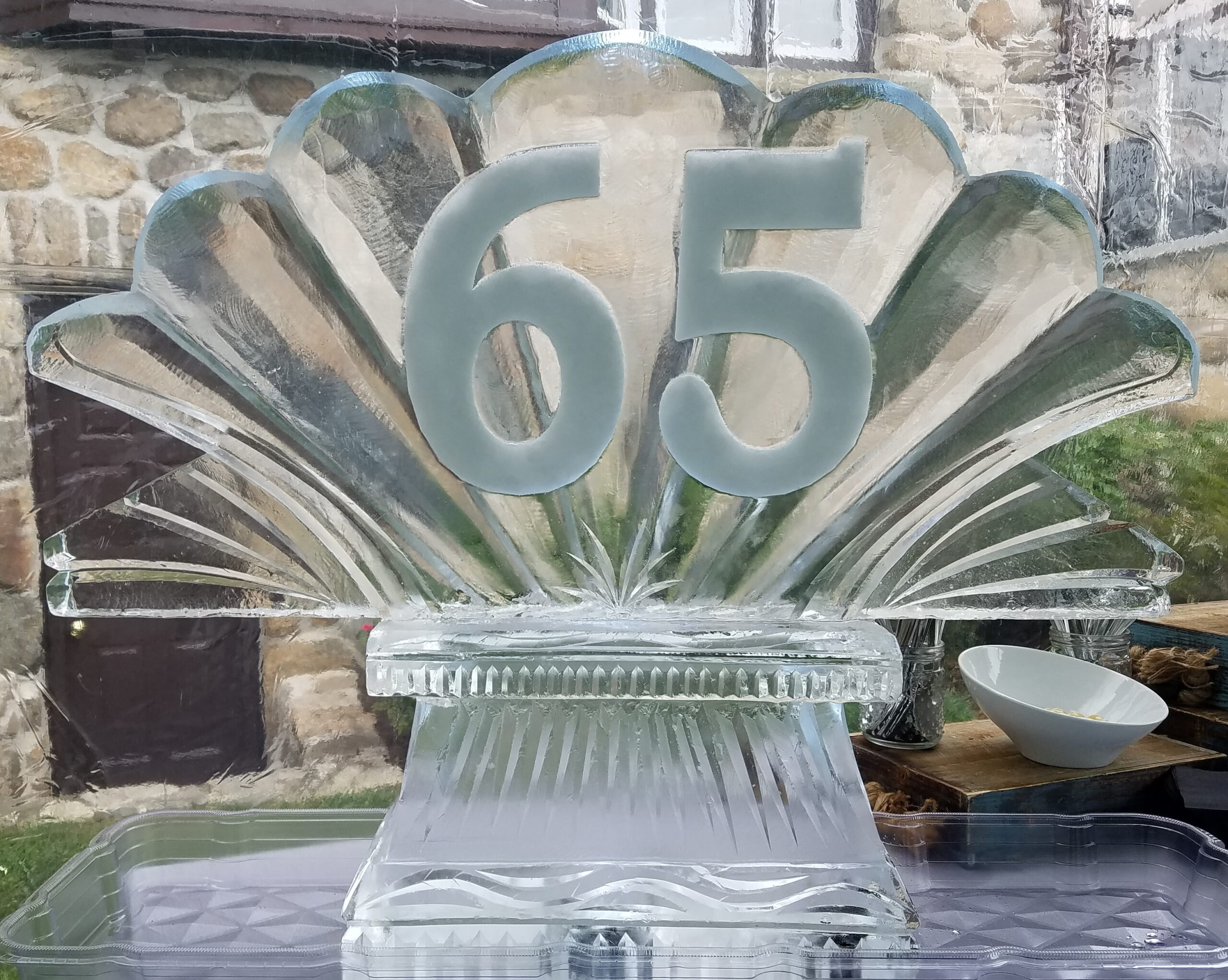 65th anniversary engraved ice sculpture
