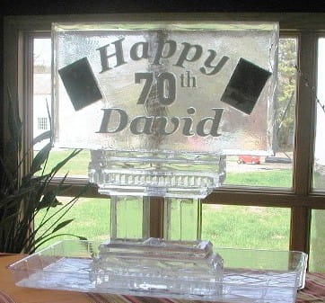 Happy 70th Birthday David ice sculpture