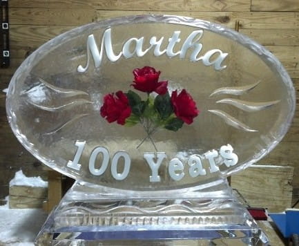 Personalized Martha engraved rose ice sculpture