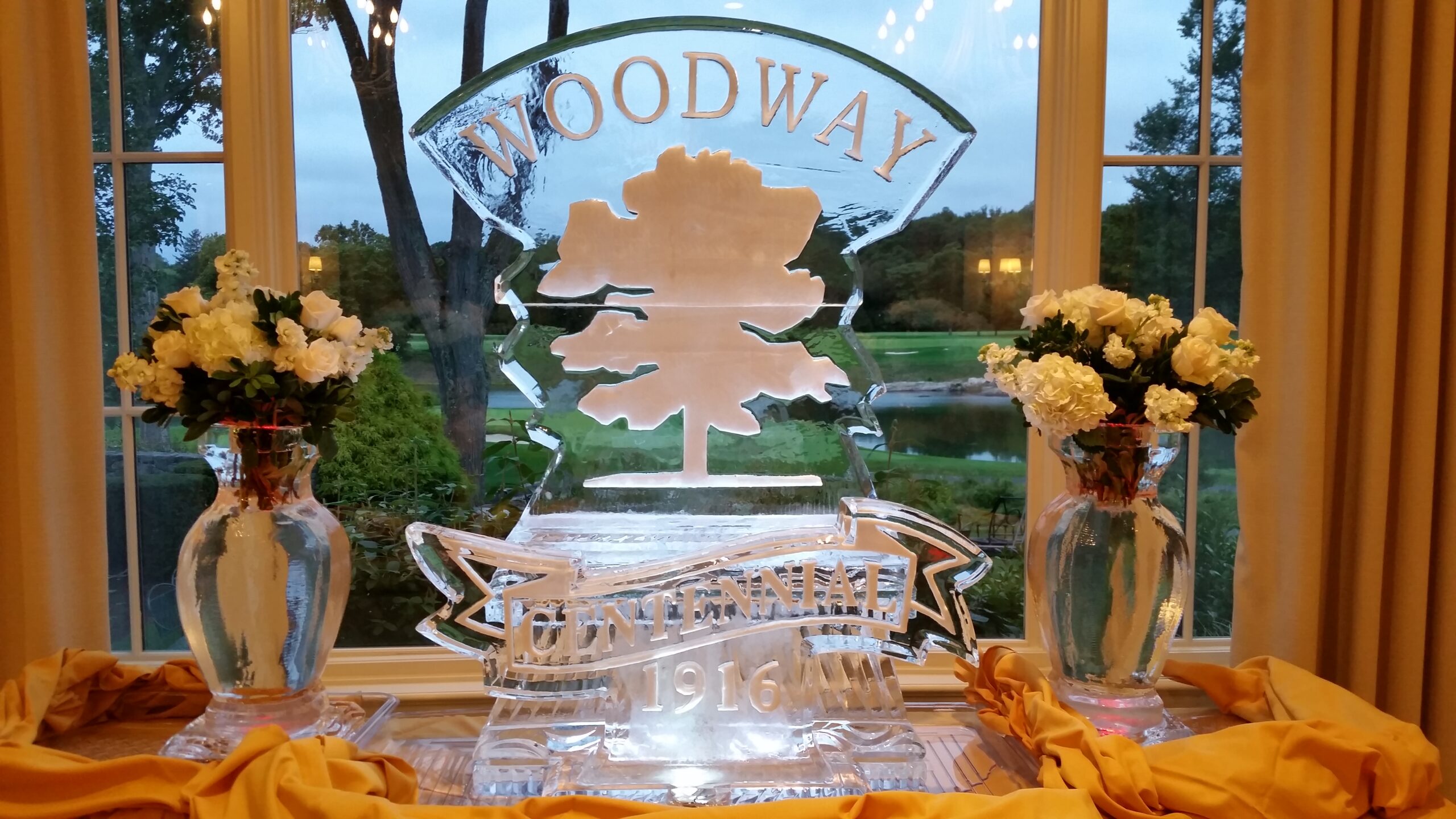 Broadway-themed engraved ice sculpture