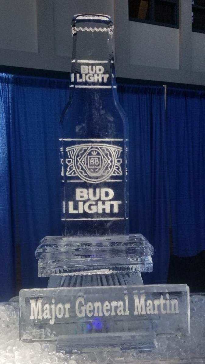 Bud Light bottle-shaped ice sculpture