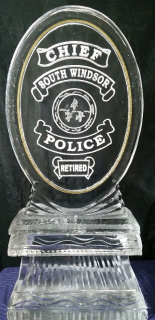 Police badge retirement ice sculpture