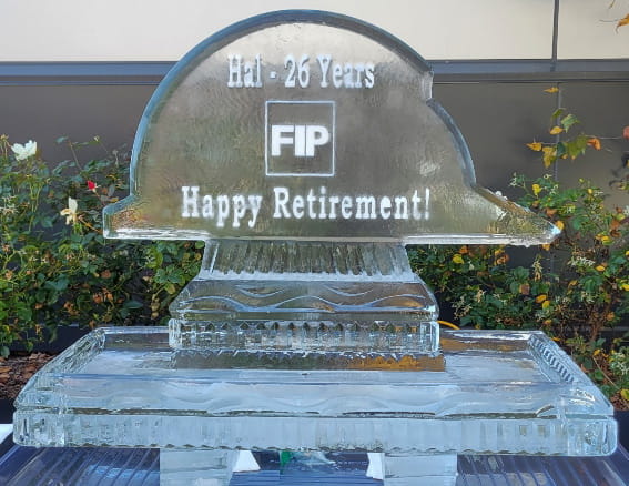 Happy Retirement engraved ice sculpture