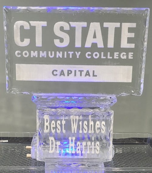 CT State Community College branded ice sculpture
