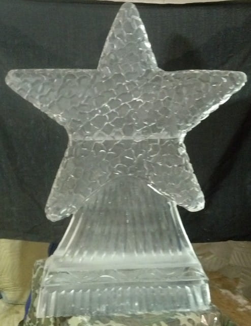 Star-shaped engraved ice sculpture