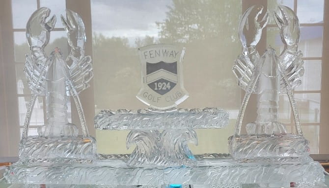 Corporate logo engraved ice sculpture