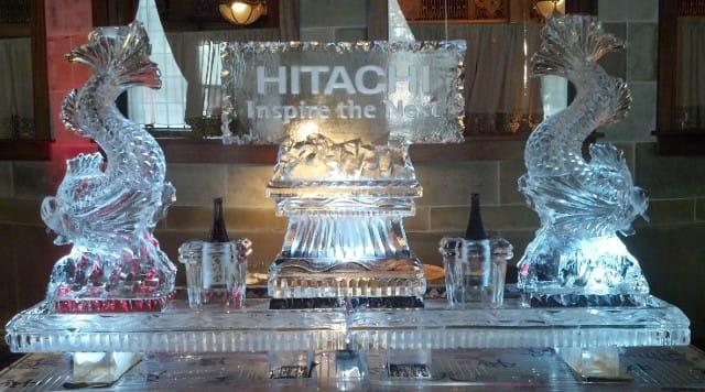 Hitachi engraved ice sculpture centerpiece