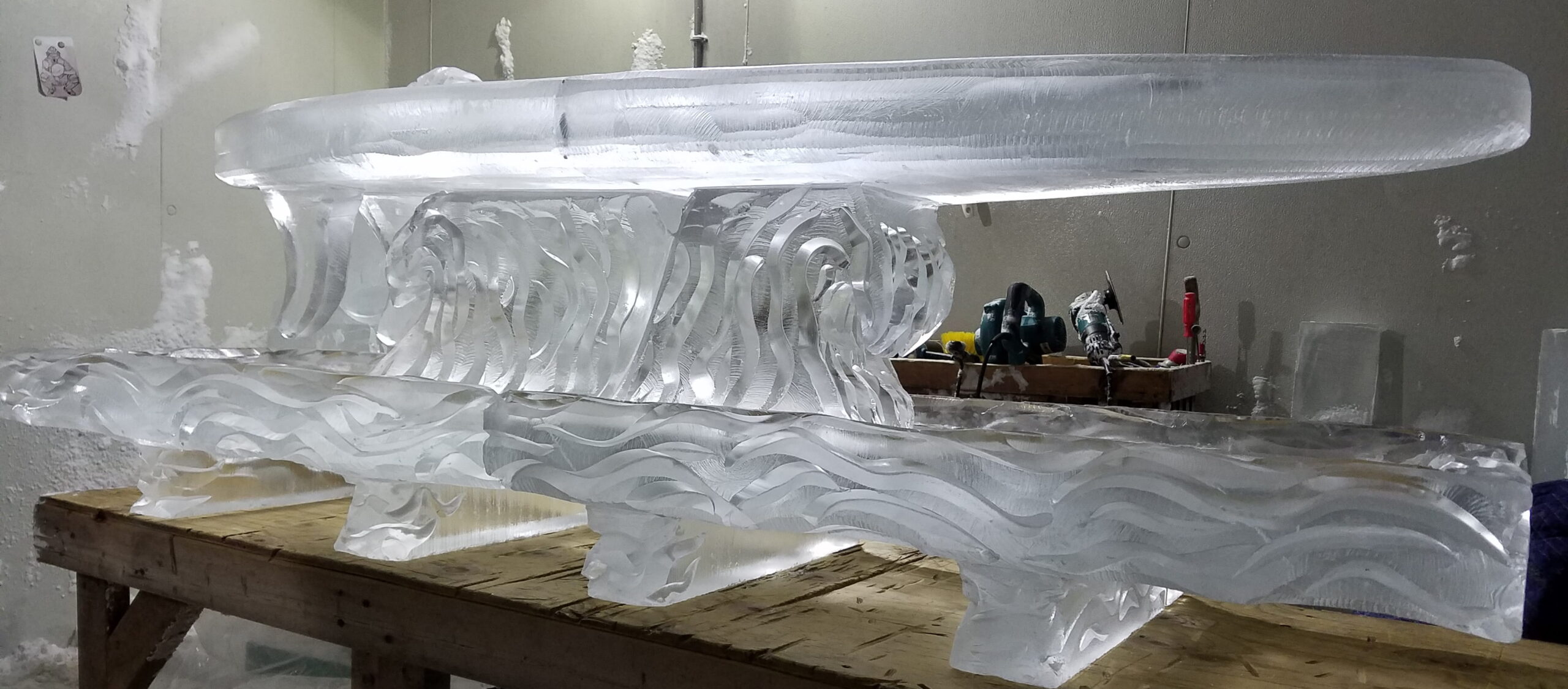 Ice wall with cascading water effect