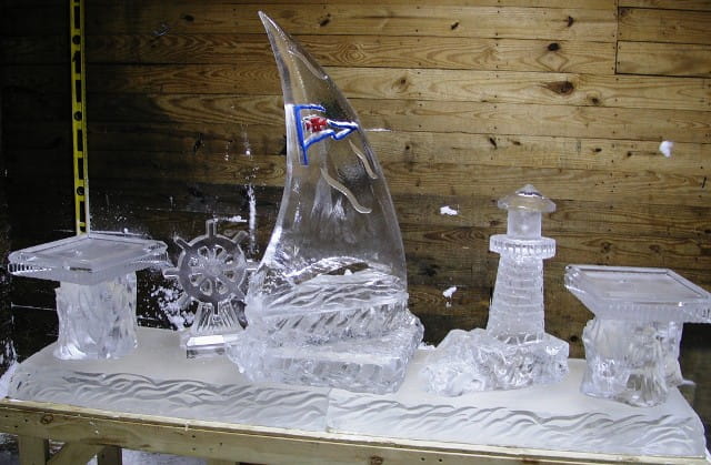 Sailboat ice sculpture with engraved logo