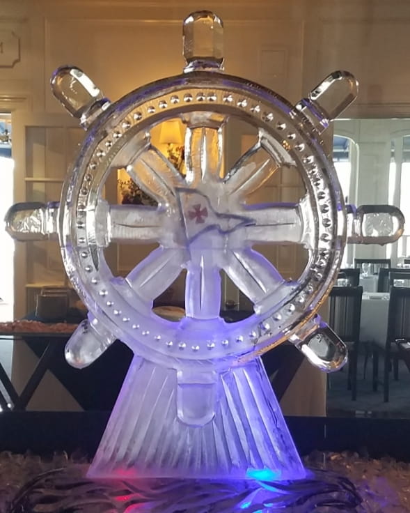 Ship's wheel ice sculpture