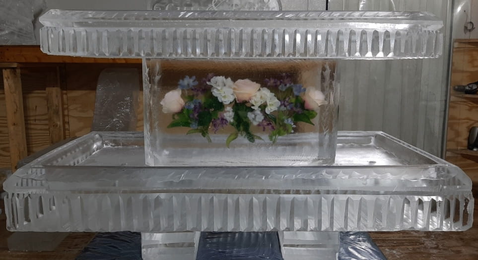 Floral ice centerpiece for wedding reception