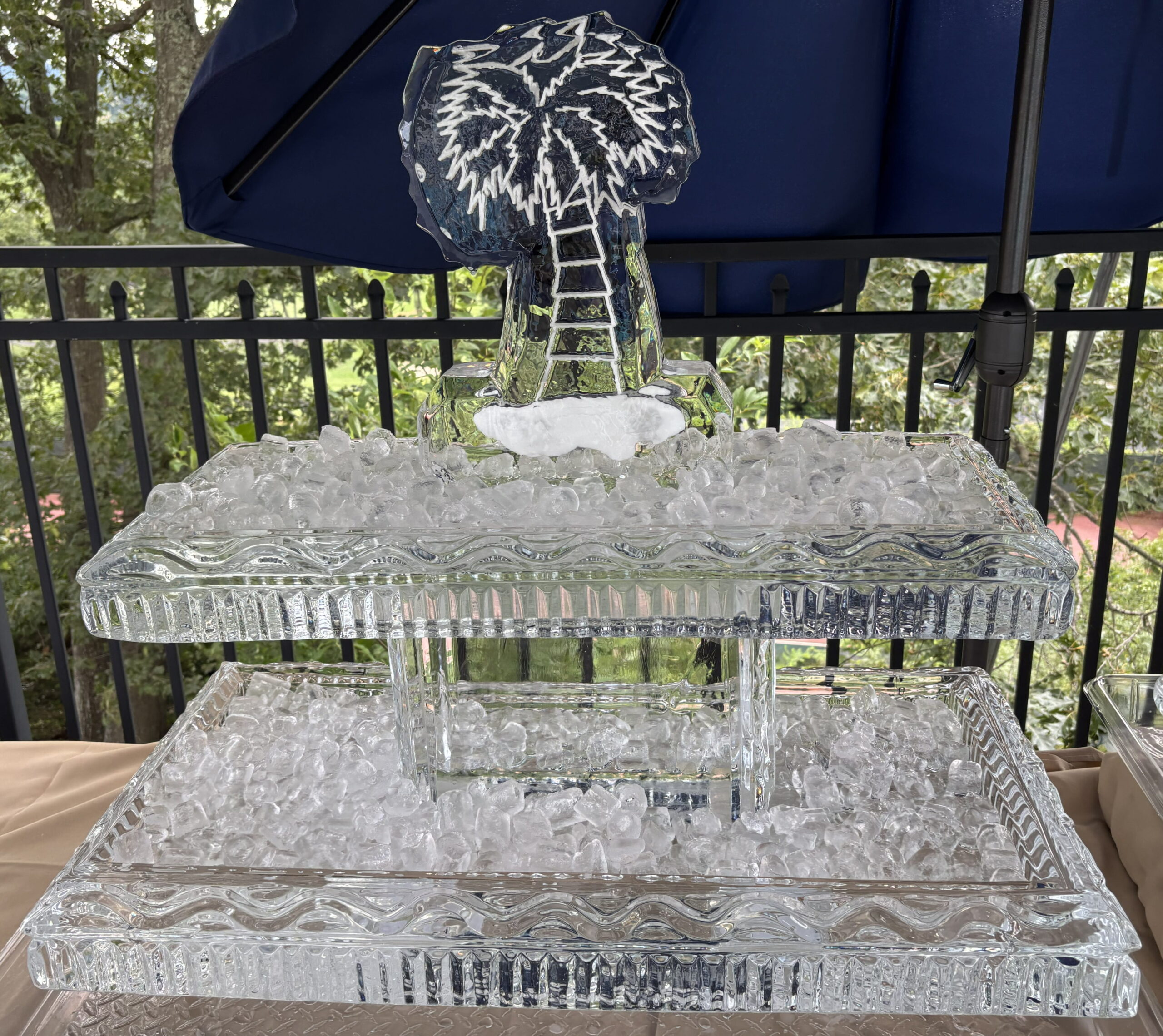 Palm tree ice sculpture centerpiece