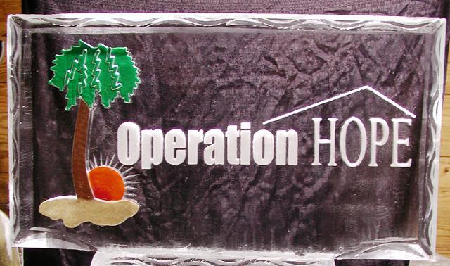 Operation Homefront engraved ice sculpture
