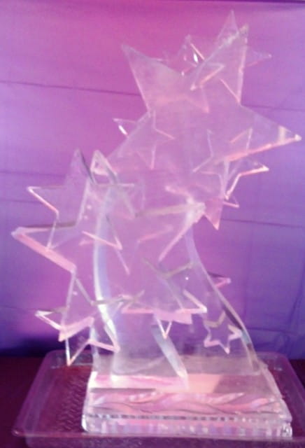 Illuminated star ice sculpture